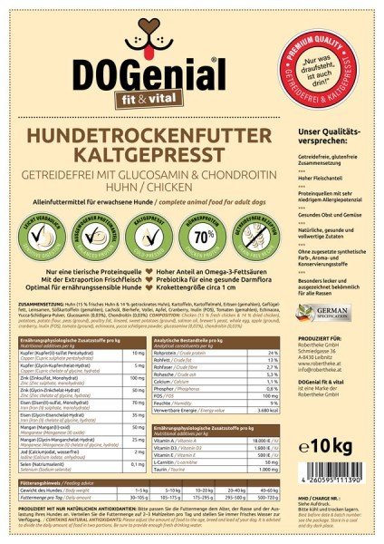 DOGgenial Hundefutter Fit&Vital - Kaltgepresst 10kg