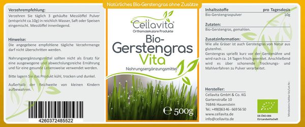 Bio Gerstengras Vita, 500g, von CELLAVITA